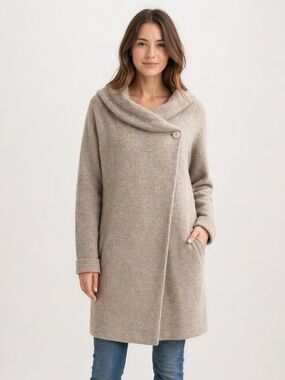 Adrienne Vittadini Taupe Button-Front Shawl Collar Sweater Cardigan